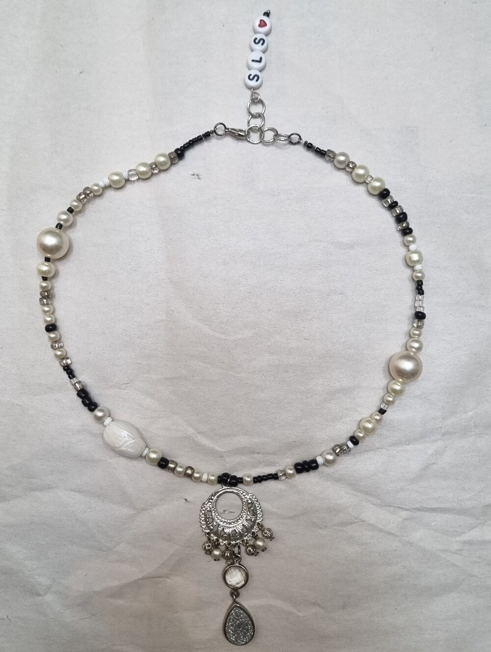 Ooak SLS Creation | Pearl And Black Asymmetrical Boho Y2K Necklace